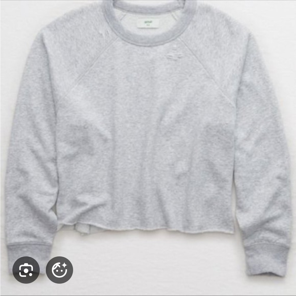 Aerie Gray Sunday Soft Distressed Crew